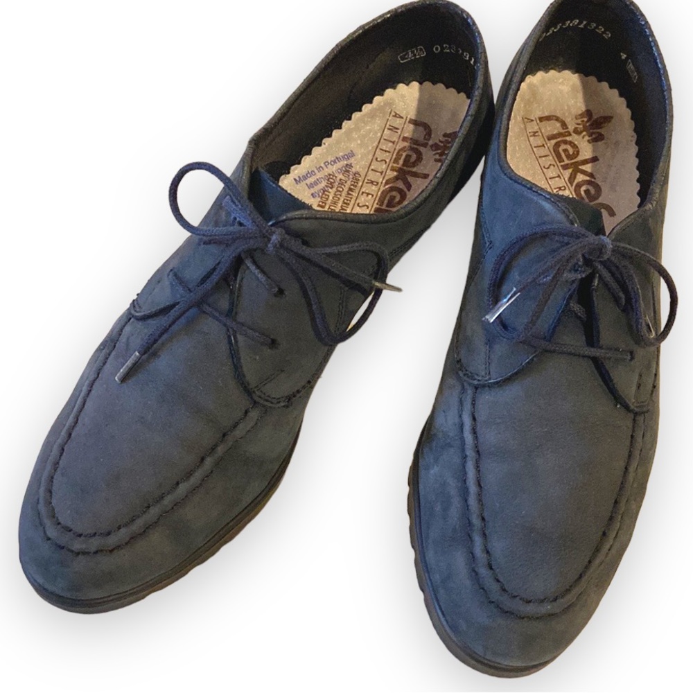 RIEKER leather flats shoes wedge heel platform lace up navy made in Portugal